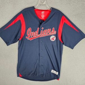 Dynasty Baseball Jersey Mens Medium Navy Cleveland Indians Chief Wahoo 84312
